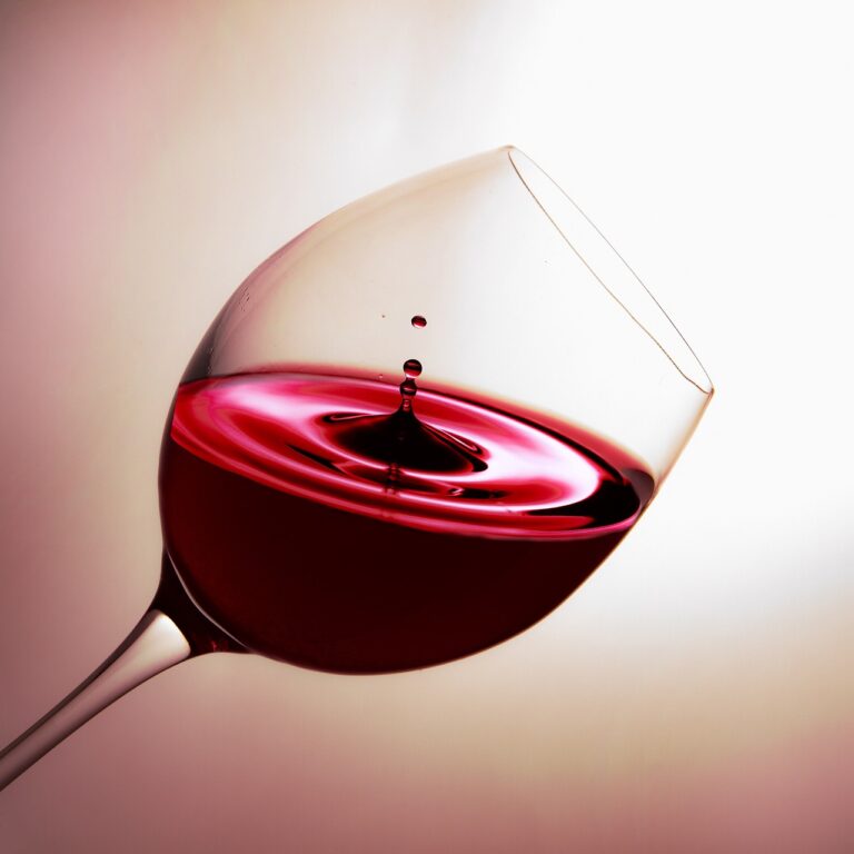 Modernes Weinglas mit Rotwein zur Darstellung von Aroma und Sensorik
